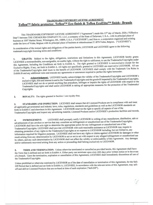 TEFLON · Teflon Trademark Agreement